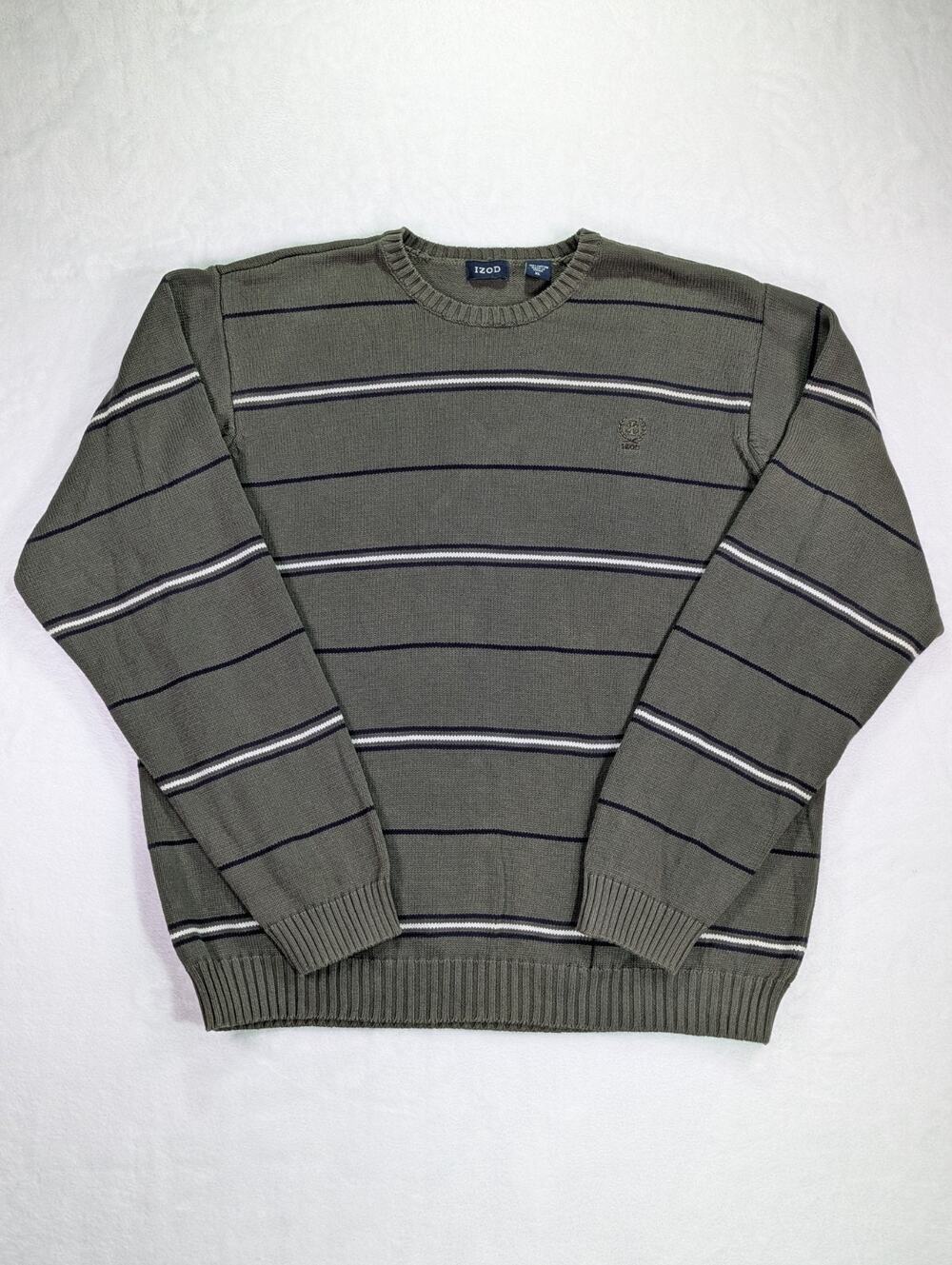 IZOD XL Green Striped Crewneck Knit Sweater Collegiate